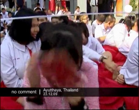Elephant santas visit school in Thailand's ancient capital