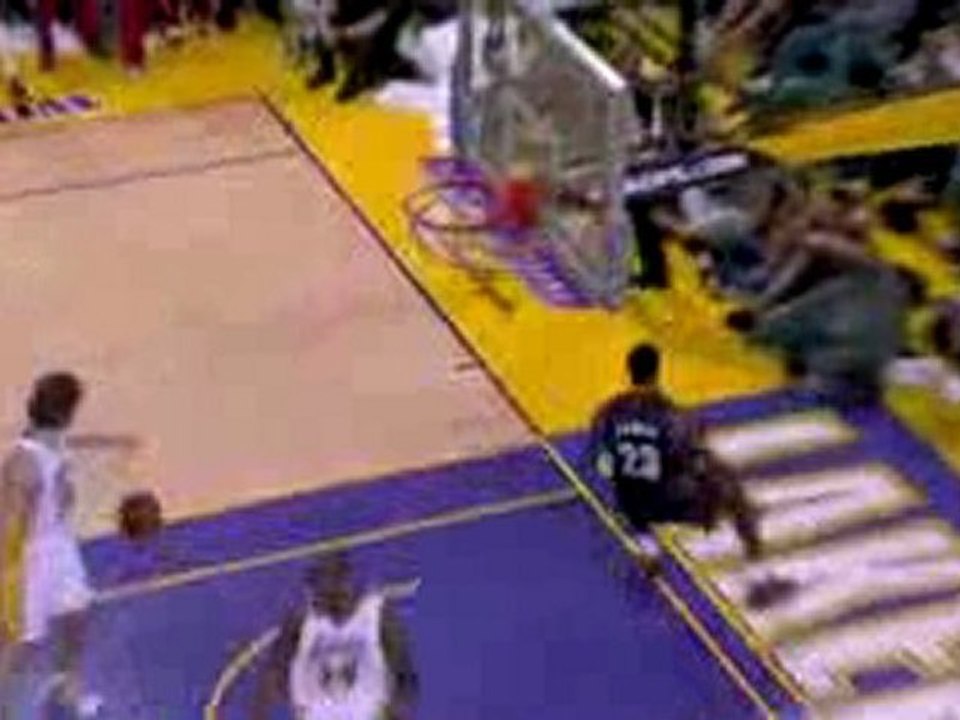 NBA LeBron James slams it home with authority.