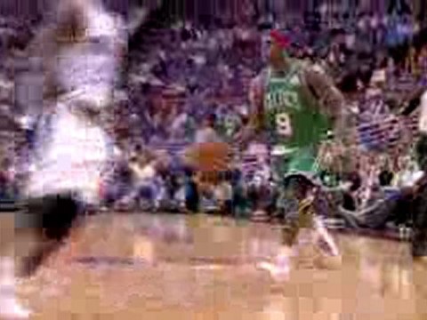NBA Rajon Rondo grabs the loose ball and goes coast-to-coast