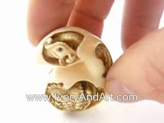Mammoth ivory Netsuke - Dragon & Phonix