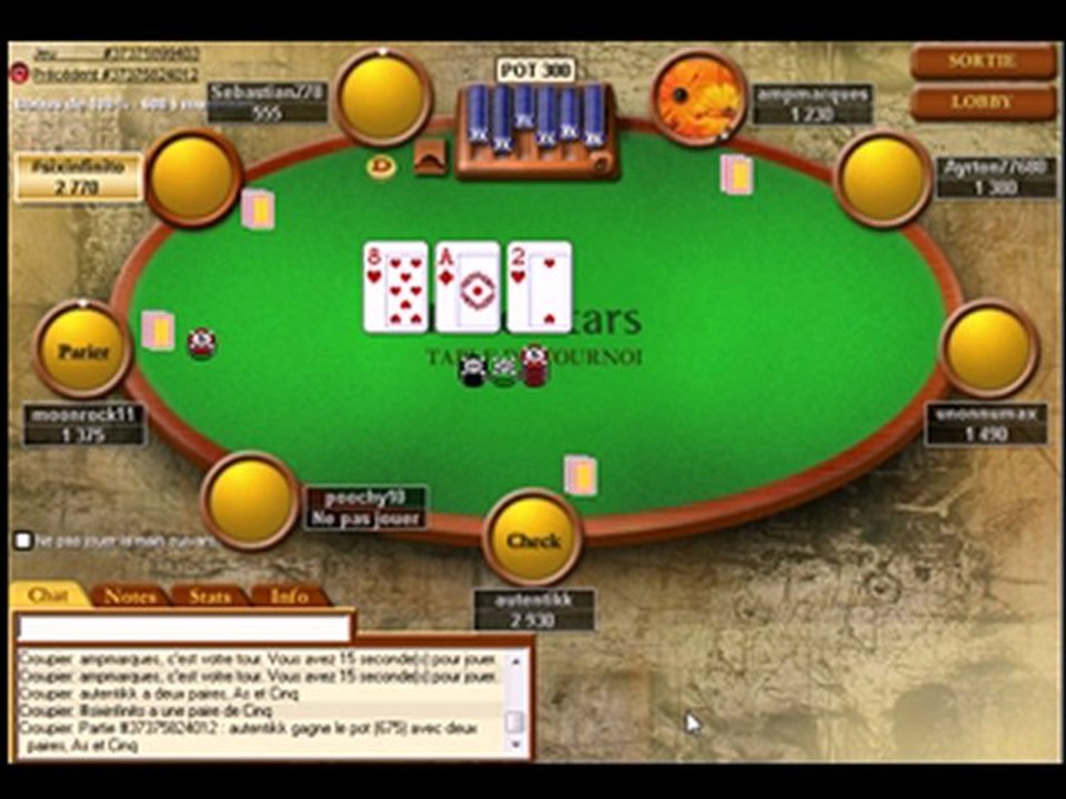 PokerStars / Tournoi 9 jrs / Partie 1 sur 4