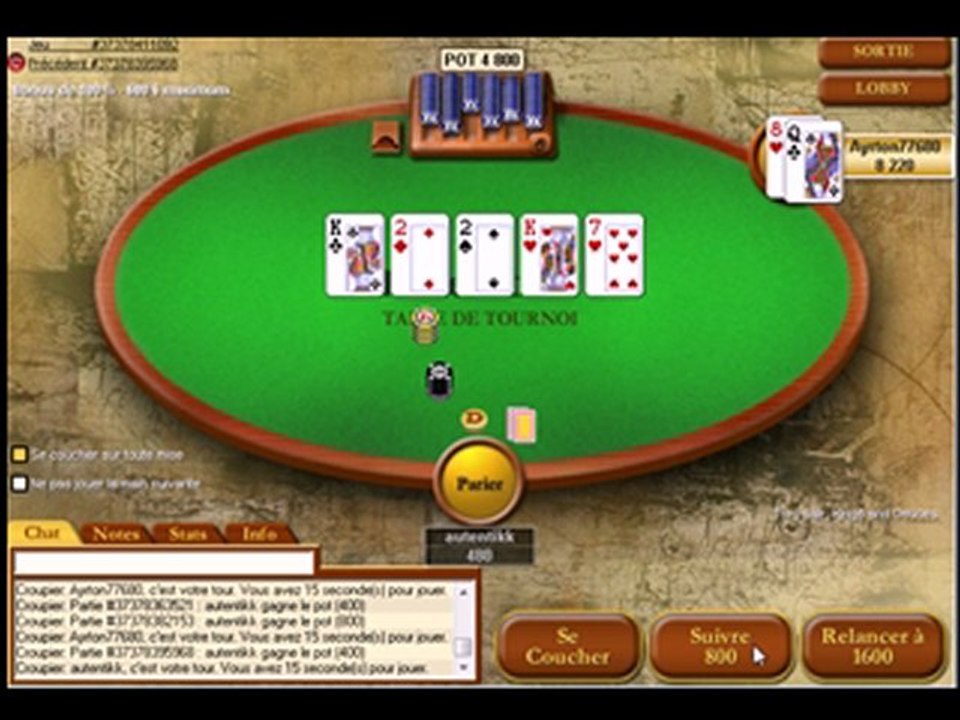 PokerStars / Tournoi 9 jrs / Partie 4 sur 4