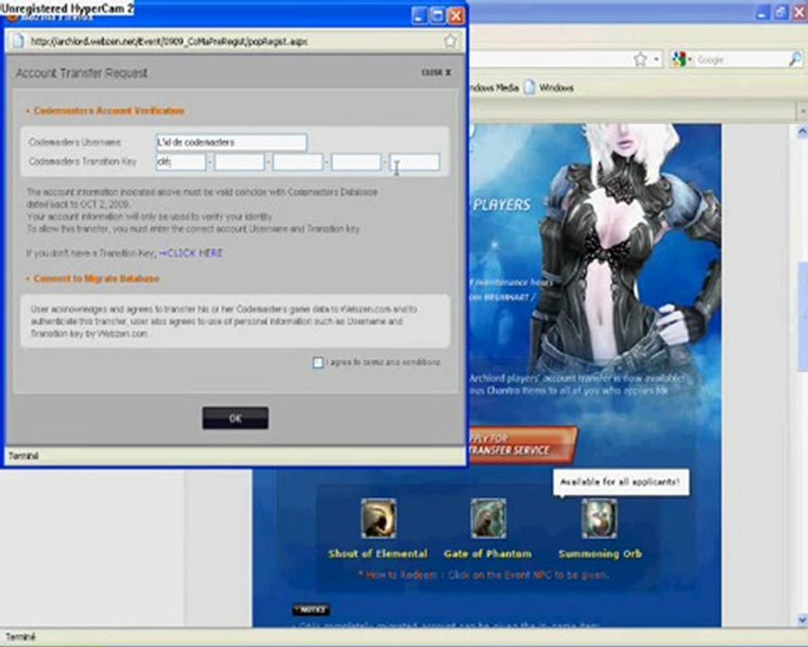Transfert de compte Archlord [Codemasters/Webzen]