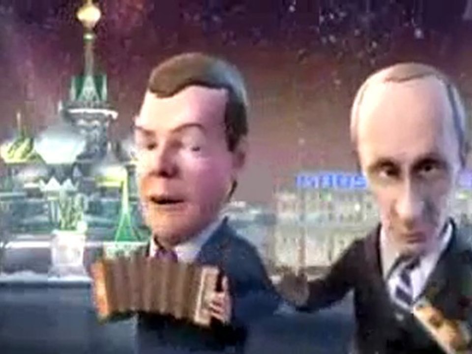 Medvedev & Putin dance new year cartoon duet 2010