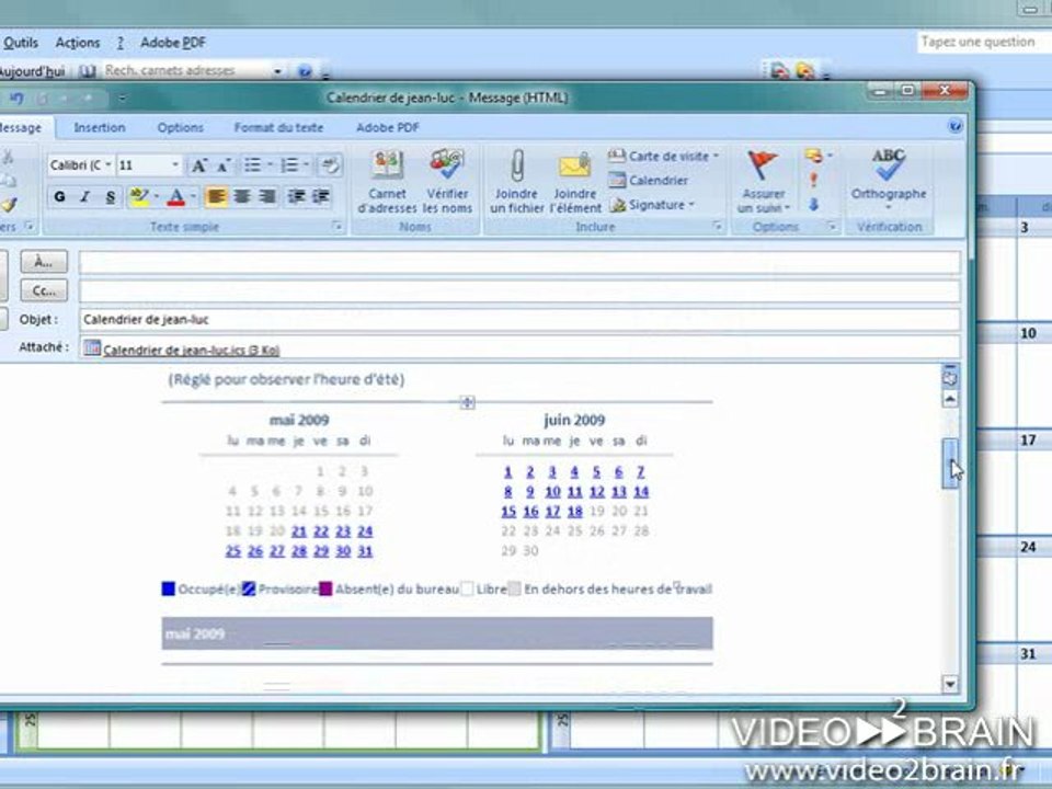 Outlook 2007 : Envoyer un calendrier par mail