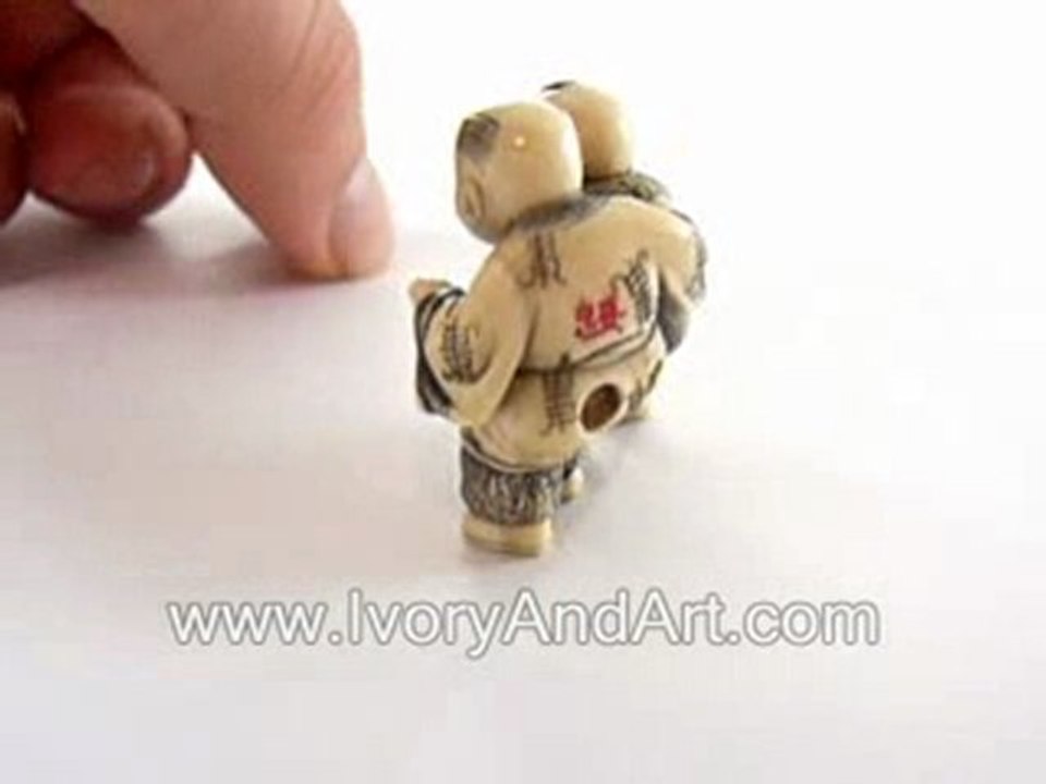 Mammoth ivory Netsuke - 2 Children Read a poem