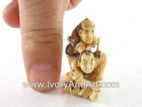 Carved Ivory Netsuke - Twin Japanese Samurai