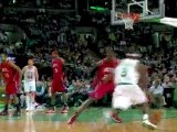 Rajon Rondo dribbles through the lane and spins to hit the l