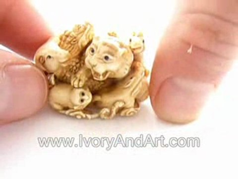 Mammoth ivory Netsuke - Chinese Zodiac with Big Tiger