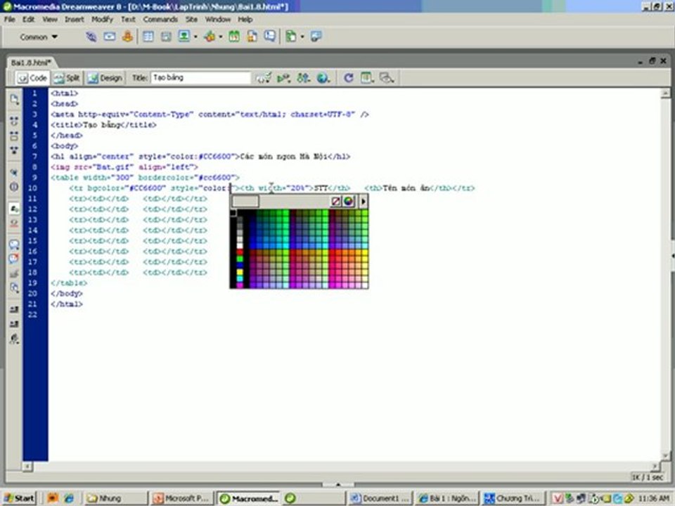 JavaScript Bài 2.8 Tạo bảng, trộn dòng và cột
