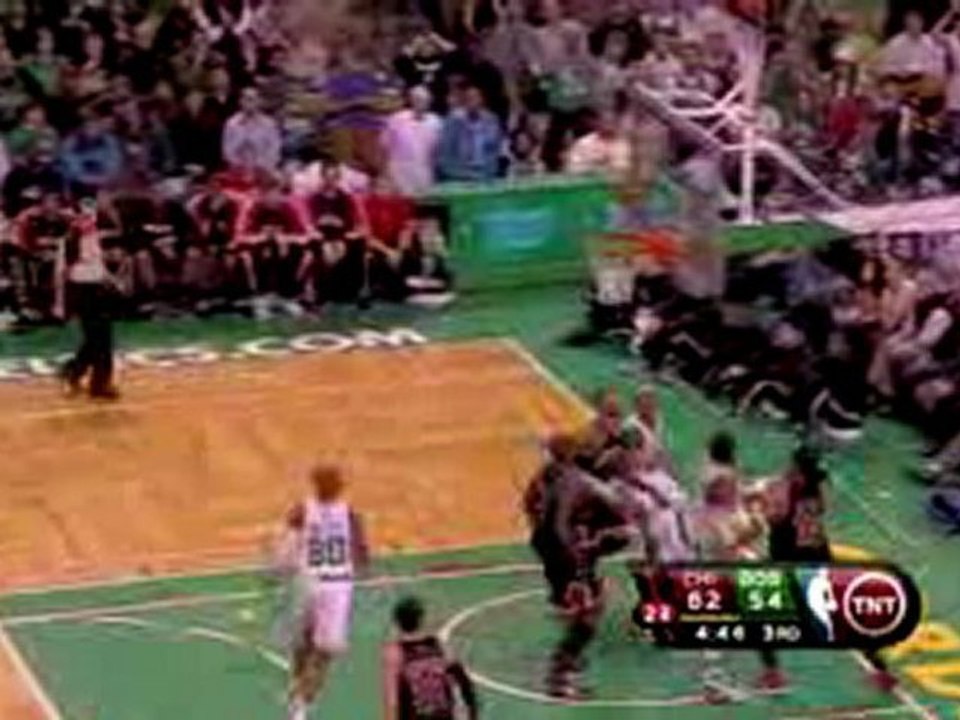 Kendrick Perkins with a huge block on rookie Taj Gibson.