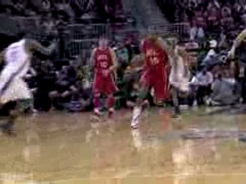 Al Horford gets the rebound, pushes it up to Josh Smith for