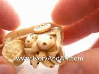 Mammoth Ivory Netsuke - Turtle Pulling Fishes in a carriage