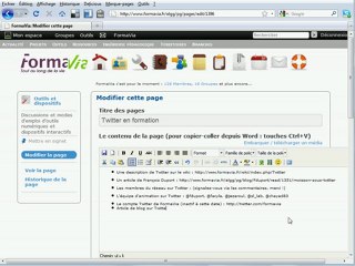 Pour modifier une page sur Elgg