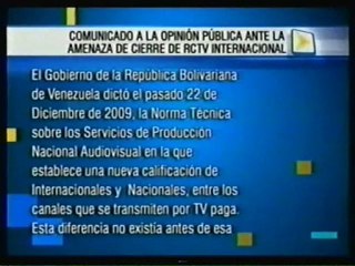 COMUNICADO ANTE LA AMENAZA DE CIERRE DE RCTV INTERNACIONAL