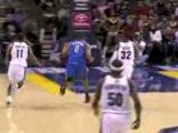 Russell Westbrook steals the pass, gets fouled and sinks the