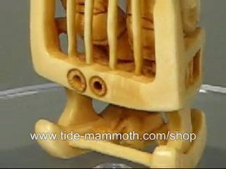 mammoth ivory netsuke figurine two kids on chair H1510