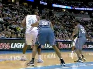 Nene gets a step on his man and finishes at the rim.