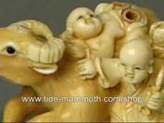mammoth ivory netsuke figurine two kids and ox H1545