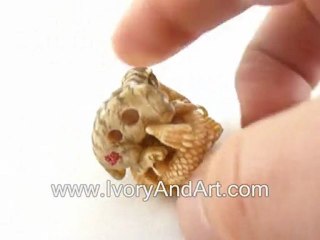Mammoth ivory Netsuke - - Dragon & Tiger playing Together