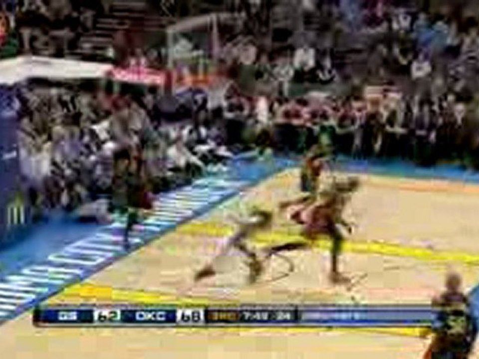 Jeff Green drives baseline and serves up the facial.