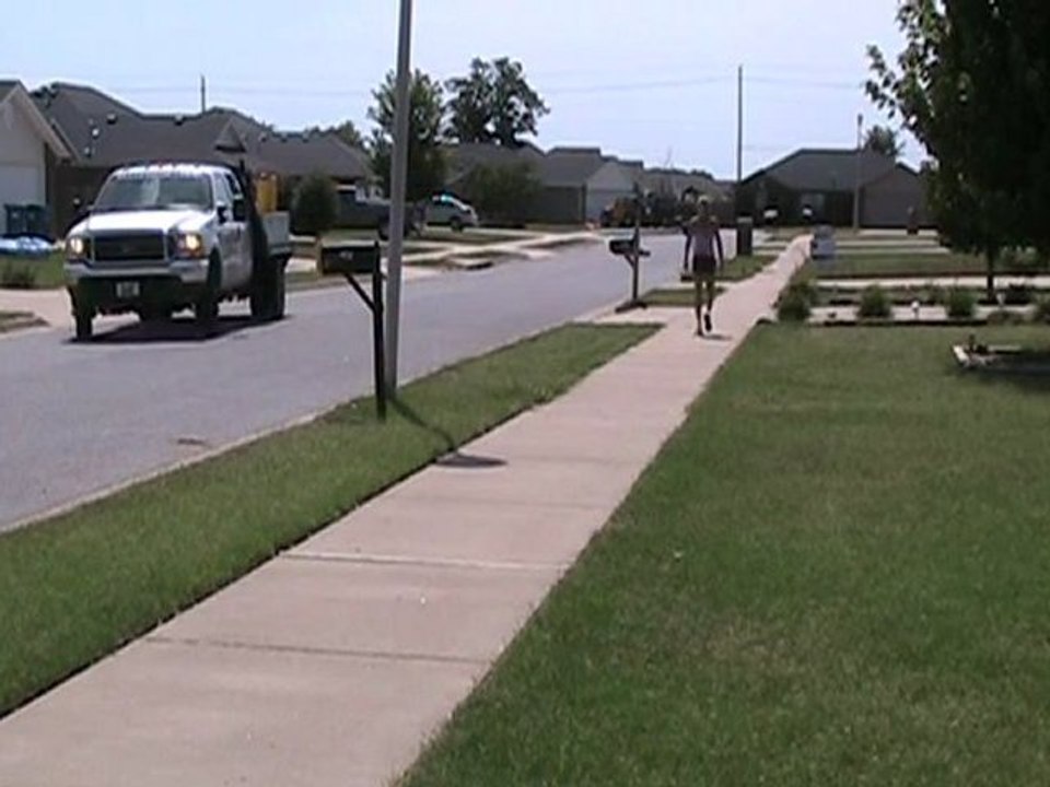 Sprinitng on sidewalk