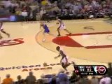 LeBron James tries to get fancy with the pass but Dwyane Wad