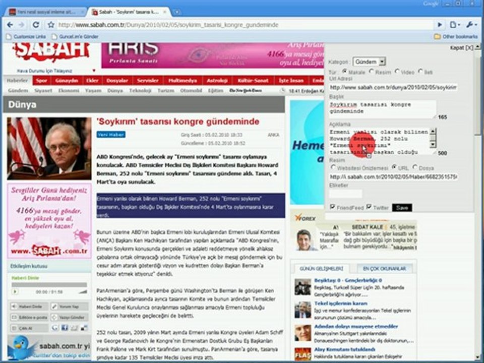 Guncel.im bookmarklet Chrome