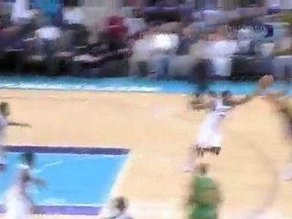 Thaddeus Young steals the pass and speeds down the court to