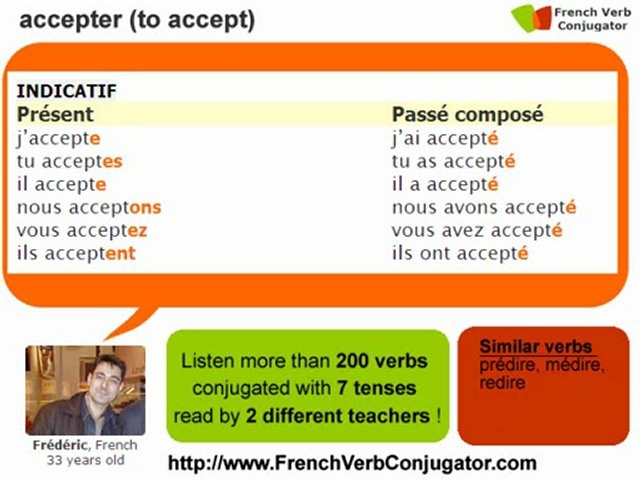 French verb "accepter" (first group) - Vidéo Dailymotion