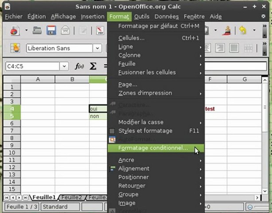 Formatage conditionnel : openoffice