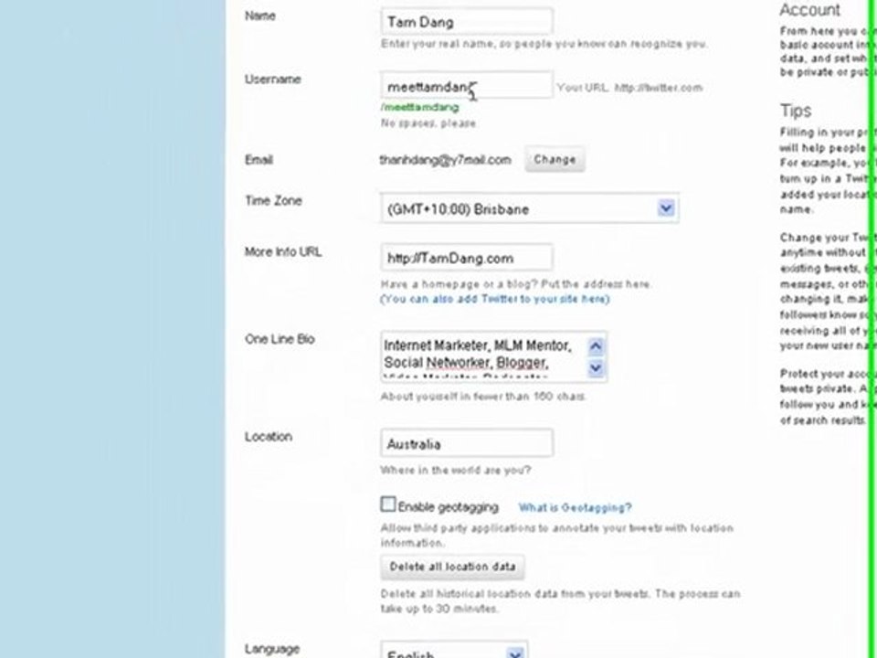 Twitter Profile Settup
