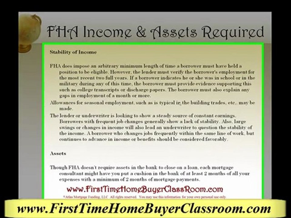 [Income and Asset Requirements are for FHA loans