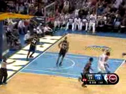 Carmelo Anthony throws a nice pass to Nene, who drains a tou