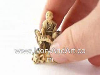 Mammoth Ivory Netsuke - Japanes Poet & 5 Servants