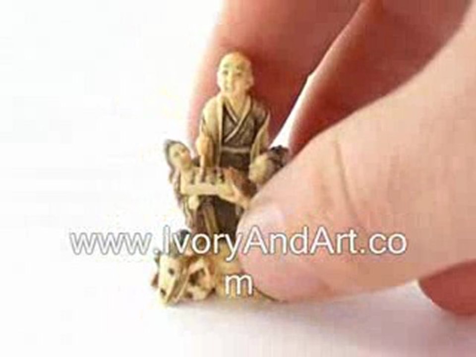 Mammoth Ivory Netsuke - Japanes Poet & 5 Servants