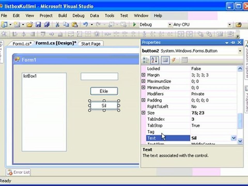 C# ta Listbox Kullanımı