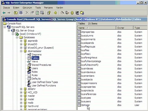 MSSQL ile veritabanı oluşturma