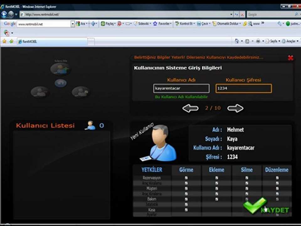 rentMOBİL Kullanıcı Kayit