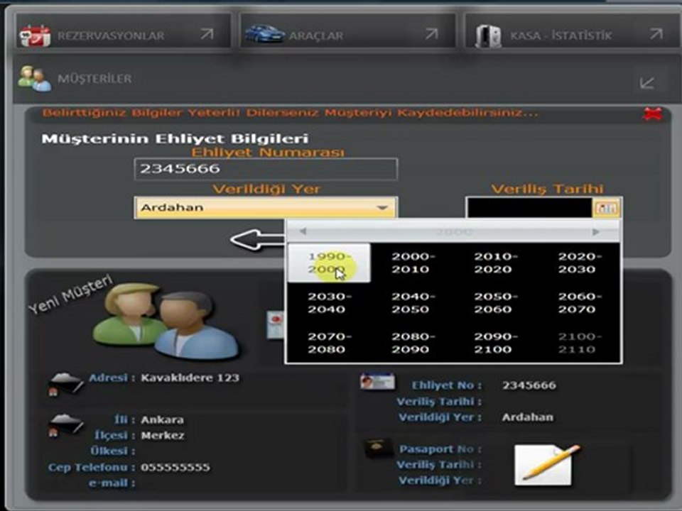 rentMOBİL Müşteri duzenleme