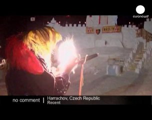 Snow castle and medieval battle in Czech Republic