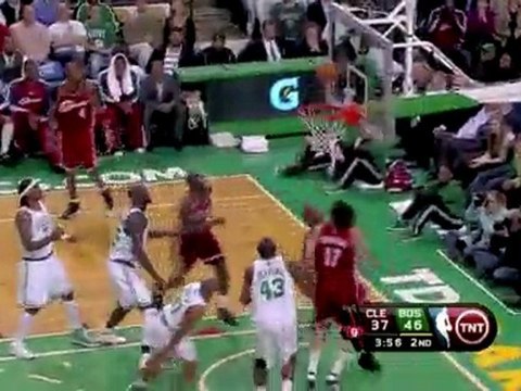 LeBron James drives the land and switches hands in the air g