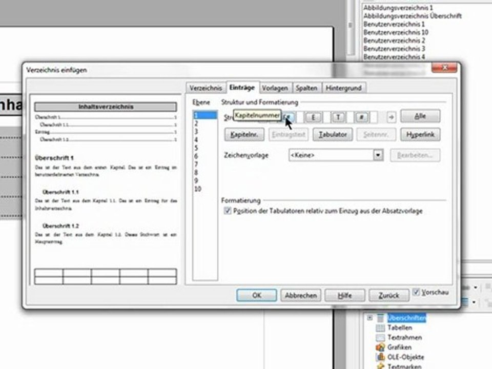 Inhaltsverzeichnis formatieren