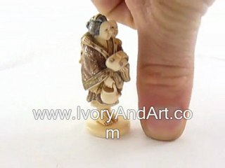 Mammoth ivory Netsuke  - Mother & Son Bringing Food