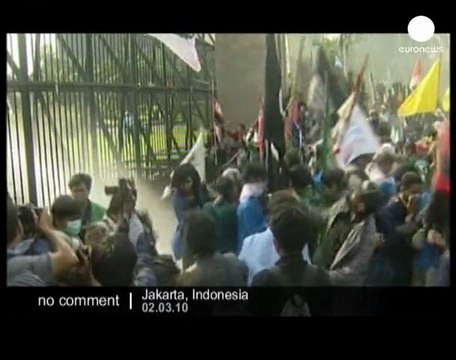 Clashes during a anti-government demonstration in Jakarta