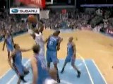 Chauncey Billups drives baseline and throws the nice no-look