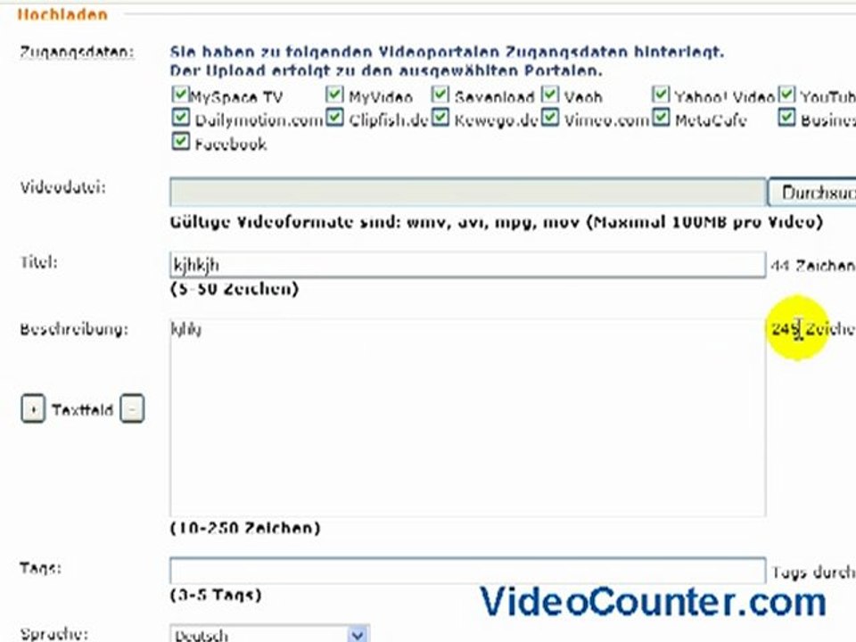 Videos uploaden mit VideoCounter.com (Anleitung)