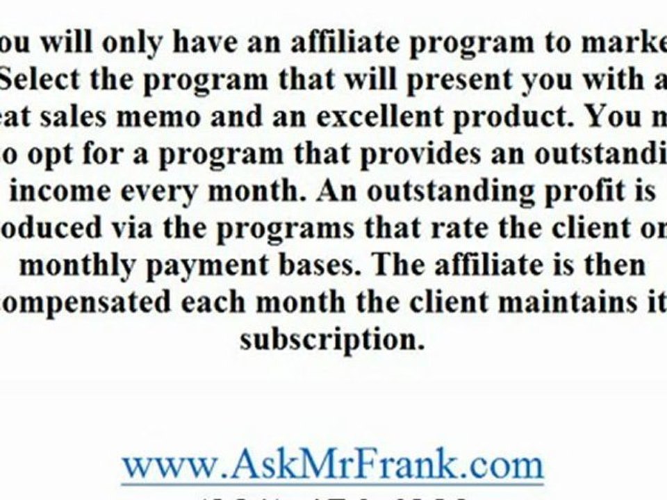 Making Affiliate Marketing Work up a Profit - www.AskMrFrank