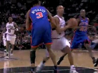George Hill misses the layup but Antonio McDyess is there to
