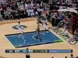 Tim Duncan steals the ball and fires it down the court to Ri